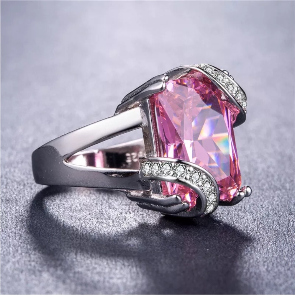 Pink Sapphire .925 Sterling Ring With Accents - Picture 3 of 8